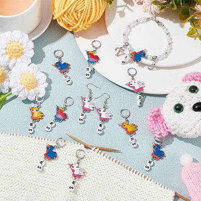 Alloy Enamel & Acrylic Pendant Locking Stitch Markers HJEW-AB00110-1