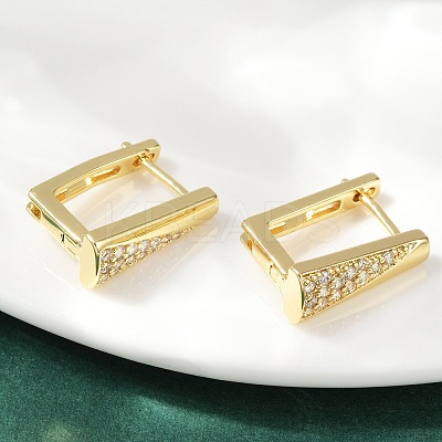 Rectangle Brass Micro Pave Clear Cubic Zirconia Hoop Earrings EJEW-L299-07G-1