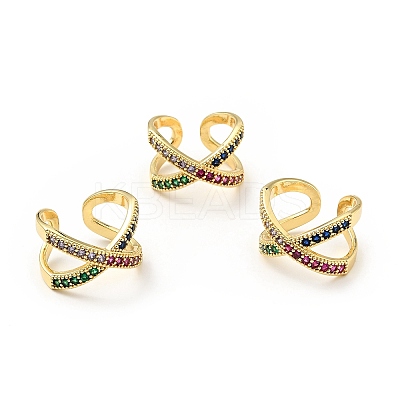 Cubic Zirconia Criss Cross Open Cuff Ring X-RJEW-E046-23G-01-1
