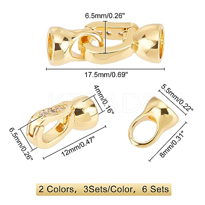 6 Sets 2 Color Brass Micro Pave Cubic Zirconia Fold Over Clasps KK-FH0002-32-1
