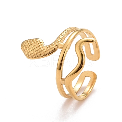 Ion Plating(IP) 304 Stainless Steel Snake Chunky Open Cuff Ring for Women RJEW-A005-38G-1