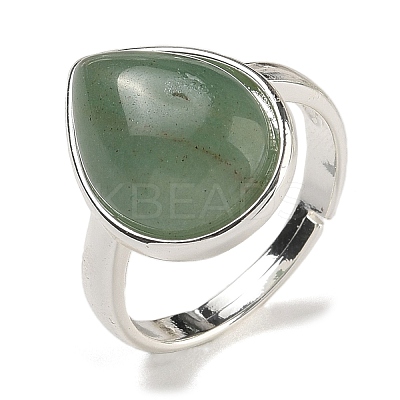 Natural Green Aventurine Teardrop Adjustable Rings RJEW-K371-08S-23-1