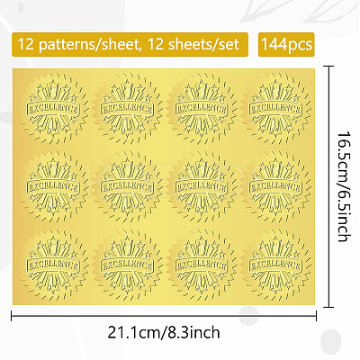 12 Sheets Self Adhesive Gold Foil Embossed Stickers DIY-WH0451-015-1