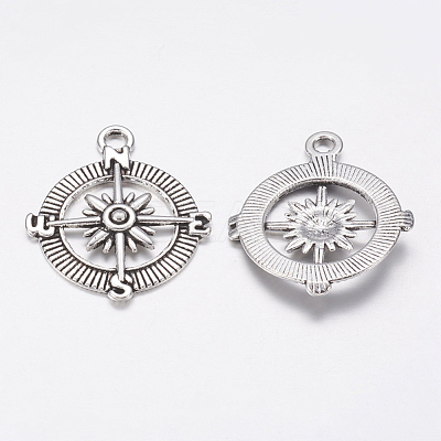 Tibetan Style Alloy Compass Pendants TIBEP-S272-AS-FF-1