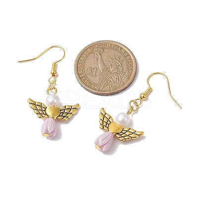 Angel Antique Golden Alloy & Resin Dangle Earrings EJEW-JE05686-04-1