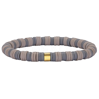 Polymer Clay Heishi Surfer Stretch Bracelet with 304 Stainless Steel Beaded BJEW-SW00112-06-1