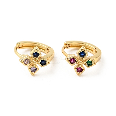 Cubic Zirconia Flower Hoop Earrings EJEW-G312-17G-01-1