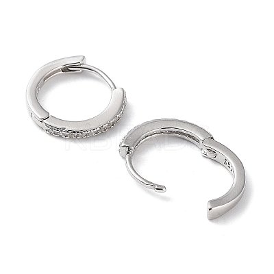 Rhodium Plated 925 Sterling Silver with Clear Cubic Zirconia Hoop Earrings EJEW-K258-11P-1