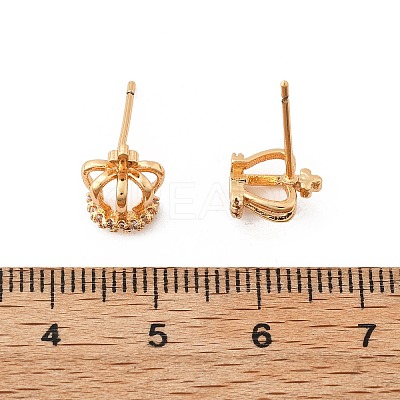 Crown Brass Micro Pave Clear Cubic Zirconia Stud Earrings for Women EJEW-G428-06G-1
