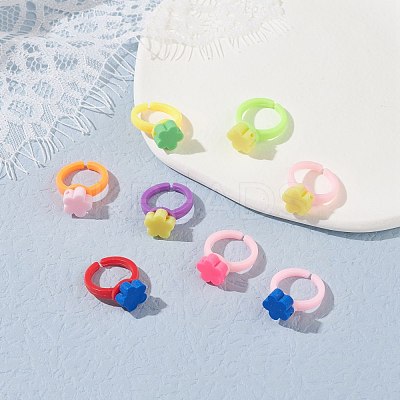 Handmade Flower Polymer Clay Cuff Ring for Teen Girl Women RJEW-JR00403-1