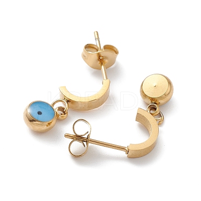 3 Pair 3 Style Enamel Evil Eye Dangle Stud Earrings EJEW-B020-16G-1