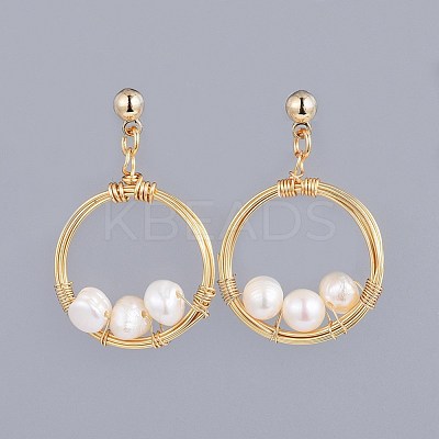 Natural Freshwater Pearl Dangle Stud Earrings X-EJEW-JE03412-02-1
