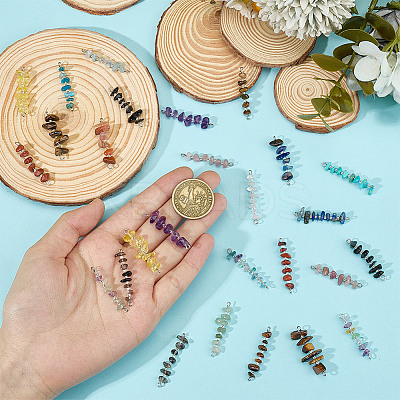 32Pcs 16 Styles Natural Chip Gemstone Beaded Connector Charms PALLOY-GO00060-1