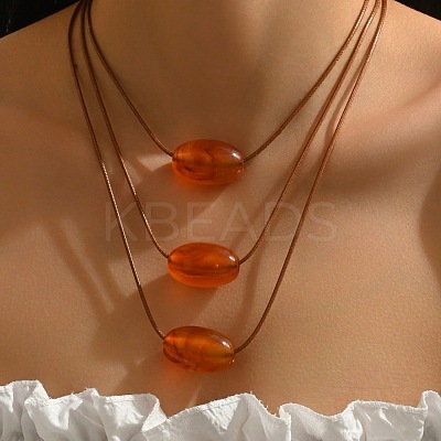 Bohemian Style Resin Barrel Beads Pendant 3-Layer Waxed Cord Necklaces FS-WG9073E-04-1