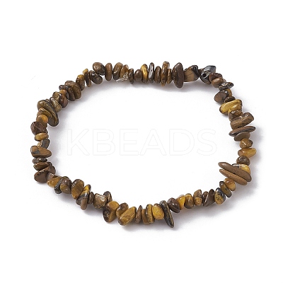 Natural Tiger Eye Chips Beaded Stretch Bracelets for Women BJEW-JB10046-05-1