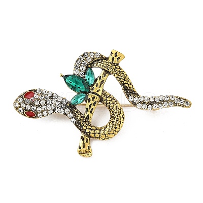 Snake Alloy Rhinestone Brooches for Backpack Clothes JEWB-Z040-01A-AG-1
