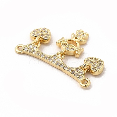 Rack Plating Brass Micro Pave Clear Cubic Zirconia Heart Connector Charms KK-G456-01G-02-1