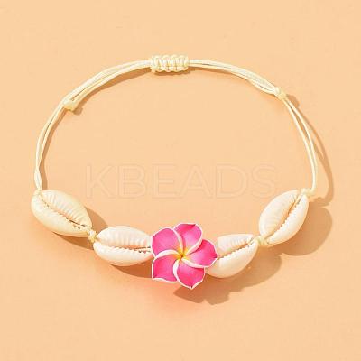 Plumeria Flower Polymer Clay Beads Braided Bead Bracelets for Women FS-WG73C89-01-1