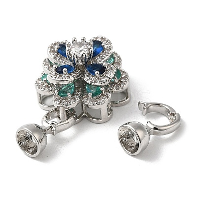 Brass Micro Pave Clear Cubic Zirconia Fold Over Clasps KK-E084-33P-1