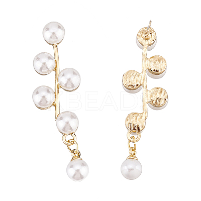 1 Pair ABS Plastic Imitation Pearl Beaded Leafy Branch Dangle Stud Earrings EJEW-AN0001-51-1