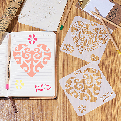 Heart Theme Plastic Drawing Painting Stencils Templates DIY-GF0001-07-1