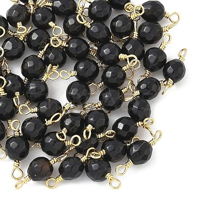 Dyed Natural Agate Faceted Round Connector Charms KK-C097-04G-04-1