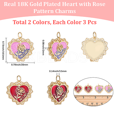6Pcs 2 Colors Mother's Day Brass Enamel Pendants KK-BBC0029-28-1