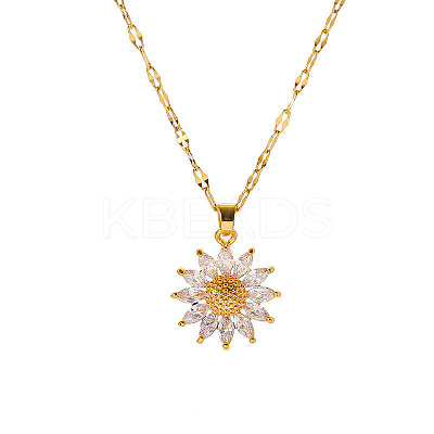 Sunflower 304 Stainless Steel Clear Cubic Zirconia Pendant Necklaces for Women FS-WG5C110-01-1