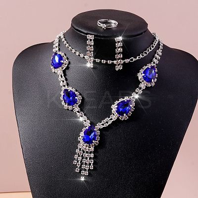 Teardrop Alloy Rhinestone Bracelets & Earrings & Necklaces & Rings Sets for Women FS-WG7FCB3-05-1