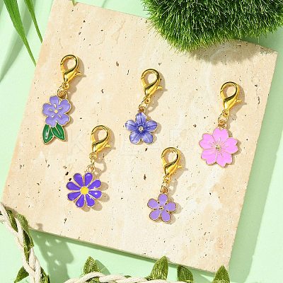 10Pcs 5 Styles Flower Alloy Enamel Pendant Decorations HJEW-JM02751-1