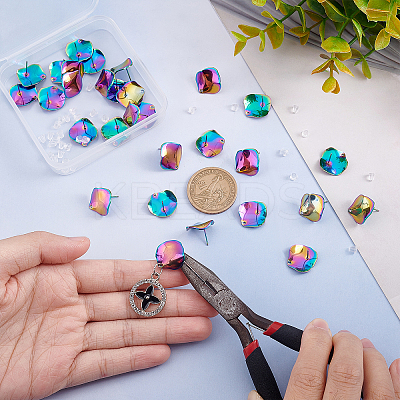 Rainbow Color 304 Stainless Steel Stud Earring Findings with Hole STAS-UN0036-11-1