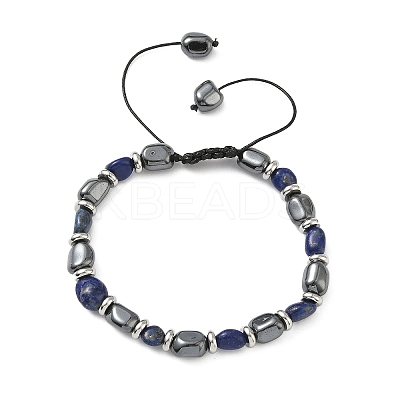 Natural  Lapis Lazuli
 & Non-magnetic Synthetic Hematite Beaded Braided Bead Bracelets for Men Women BJEW-Z148-08P-05-1