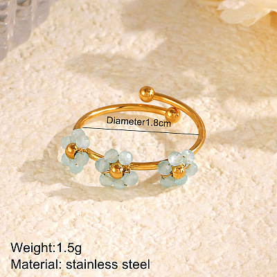 Flower 304 Stainless Steel with Cubic Zirconia Cuff Rings for Women FS-WG31CBD-03-1