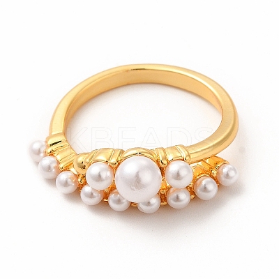 Plastic Imitation Pearl Cuff Ring RJEW-F142-04G-1