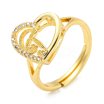 Heart with Letter Rack Plating Brass Micro Pave Cubic Zirconia Adjustable Rings for Women RJEW-I105-06G-J-1