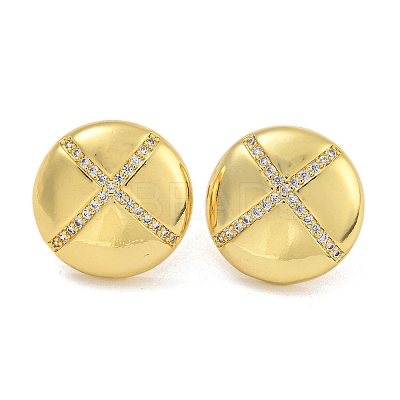 Rack Plating Brass Micro Pave Clear Cubic Zirconia Stud Earrings EJEW-I313-10G-01-1