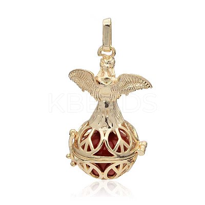 Golden Plated Brass Hollow Round Cage Pendants KK-J251-11G-1