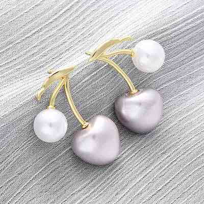 Cherry Brass Stud Earrings EJEW-V017-01D-G-1