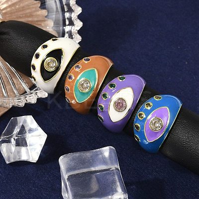 Brass Micro Pave Clear Cubic Zirconia Enamel Cuff Rings for Women RJEW-L113-040G-1