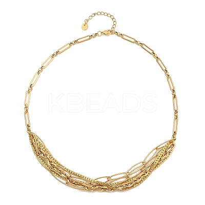304 Stainless Steel Multi Layerd Oval Bib Necklaces for Women NJEW-A032-09G-01-1