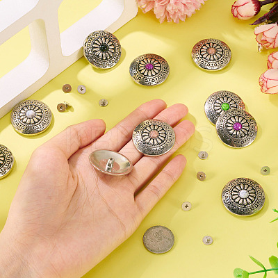 10Pcs 5 Colors Tibetan Style Flat Round Alloy with Resin Decorative Rivets BUTT-TA0001-31A-1