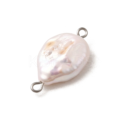 Baroque Natural Keshi Pearl Nuggets Connector Charms with 304 Stainless Steel Double Loops PALLOY-JF04390-02-1