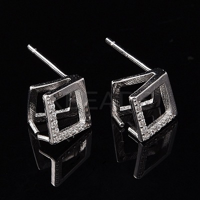Anti-Tarnish Rhodium Plated 925 Sterling Silver Stud Earring Findings STER-F048-28P-1
