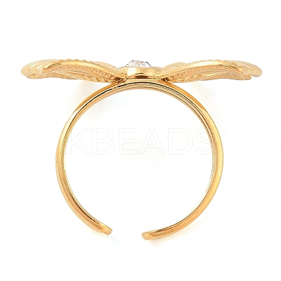 304 Stainless Steel Rhinestone Bowknot Open Cuff Rings for Women RJEW-Z051-04G-1