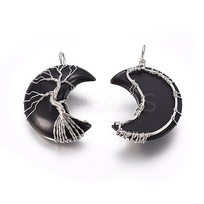 Natural Obsidian Tree of Life Wire Wrapped Pendants G-L520-E03-P-1