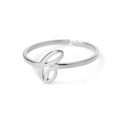 Adjustable 201 Stainless Steel Letter Open Cuff Rings for Women FS-WG61269-29-1