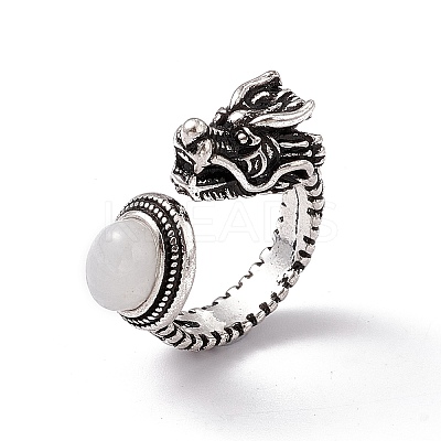 Dragon Head Natural Rainbow Moonstone Cuff Rings RJEW-G273-03AS-08-1