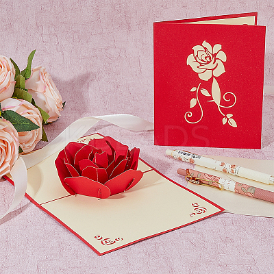 Rectangle 3D Rose Pop Up Paper Greeting Card FIND-WH0152-117-1
