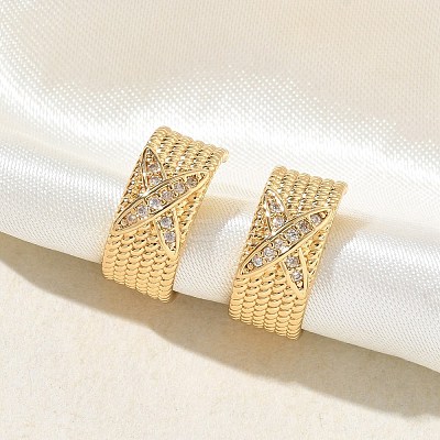 C-Shaped with Letter X Brass Micro Pave Clear Cubic Zirconia Cuff Earrings EJEW-L316-01G-11-1