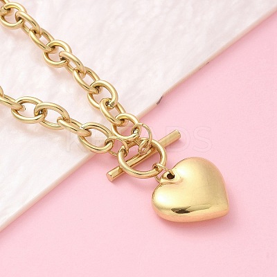 304 Stainless Steel Heart Pendant Cable Chain Necklaces for Women NJEW-C084-05G-1